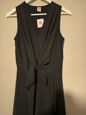NWT Amanda Uprichard Black Sleeveless Midi Dress with Front Tie- Size Small